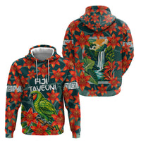 Fiji Taveuni Parrot Hoodie Tropical Waterfall Landscape With Floral Tribal Pattern
