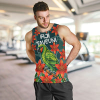 Fiji Taveuni Parrot Men Tank Top Tropical Waterfall Landscape With Floral Tribal Pattern