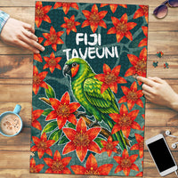 Fiji Taveuni Parrot Puzzle Tropical Waterfall Landscape With Floral Tribal Pattern