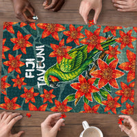 Fiji Taveuni Parrot Puzzle Tropical Waterfall Landscape With Floral Tribal Pattern