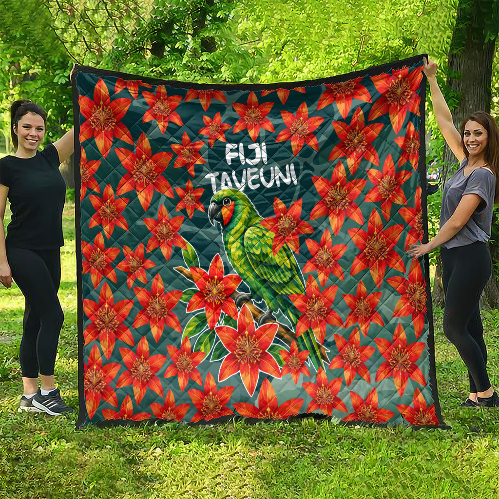 Fiji Taveuni Parrot Quilt Tropical Waterfall Landscape With Floral Tribal Pattern