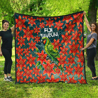 Fiji Taveuni Parrot Quilt Tropical Waterfall Landscape With Floral Tribal Pattern