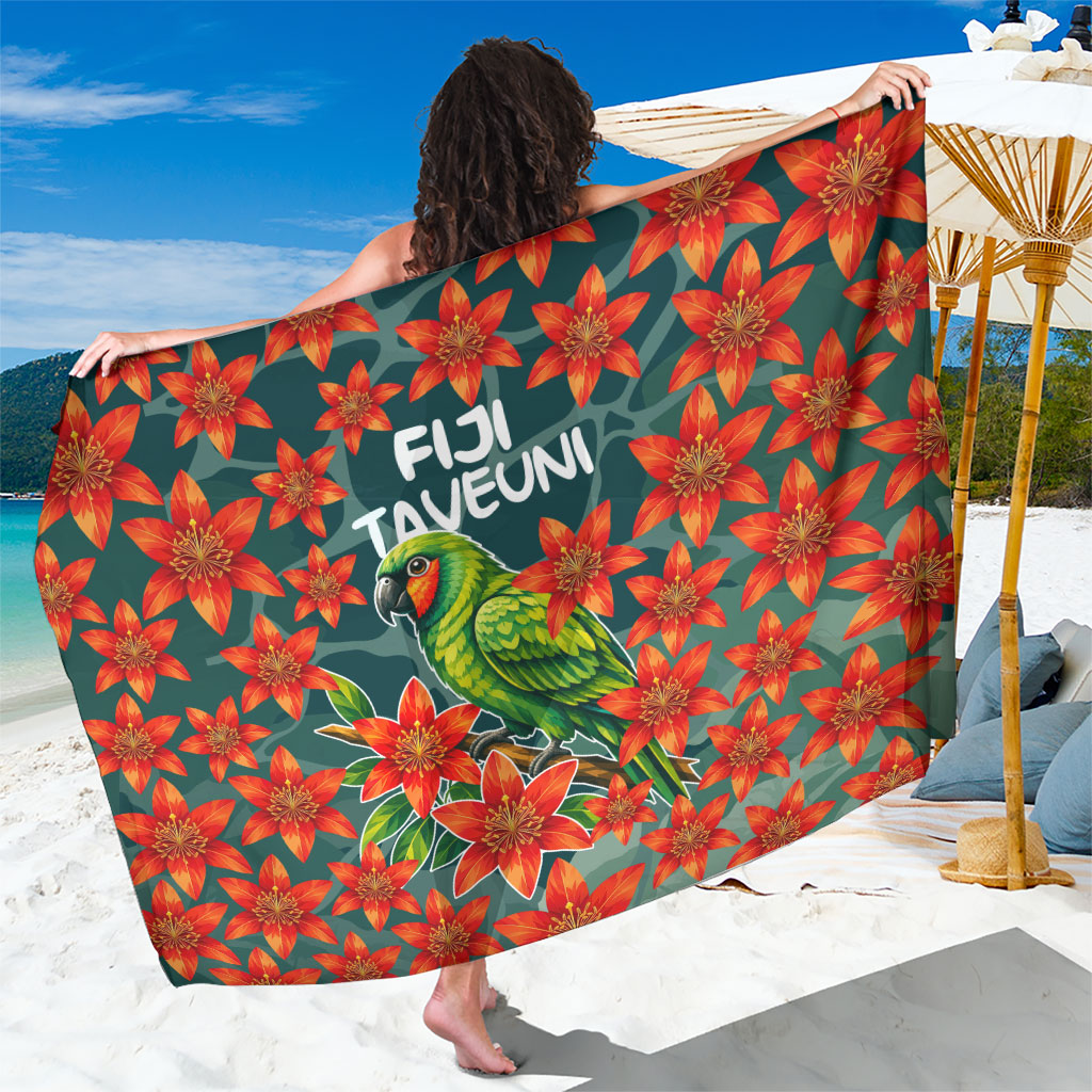 Fiji Taveuni Parrot Sarong Tropical Waterfall Landscape With Floral Tribal Pattern