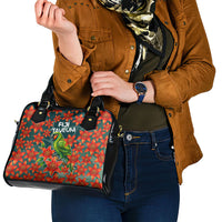 Fiji Taveuni Parrot Shoulder Handbag Tropical Waterfall Landscape With Floral Tribal Pattern