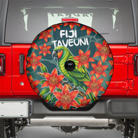 Fiji Taveuni Parrot Spare Tire Cover Tropical Waterfall Landscape With Floral Tribal Pattern