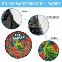 Fiji Taveuni Parrot Spare Tire Cover Tropical Waterfall Landscape With Floral Tribal Pattern