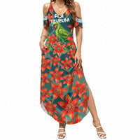 Fiji Taveuni Parrot Summer Maxi Dress Tropical Waterfall Landscape With Floral Tribal Pattern