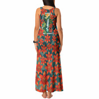 Fiji Taveuni Parrot Tank Maxi Dress Tropical Waterfall Landscape With Floral Tribal Pattern