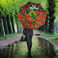 Fiji Taveuni Parrot Umbrella Tropical Waterfall Landscape With Floral Tribal Pattern