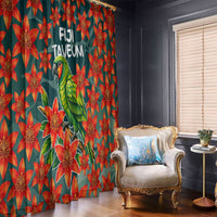 Fiji Taveuni Parrot Window Curtain Tropical Waterfall Landscape With Floral Tribal Pattern