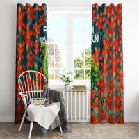 Fiji Taveuni Parrot Window Curtain Tropical Waterfall Landscape With Floral Tribal Pattern