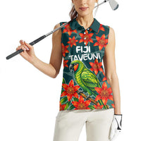Fiji Taveuni Parrot Women Sleeveless Polo Shirt Tropical Waterfall Landscape With Floral Tribal Pattern
