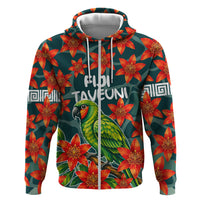 Fiji Taveuni Parrot Zip Hoodie Tropical Waterfall Landscape With Floral Tribal Pattern