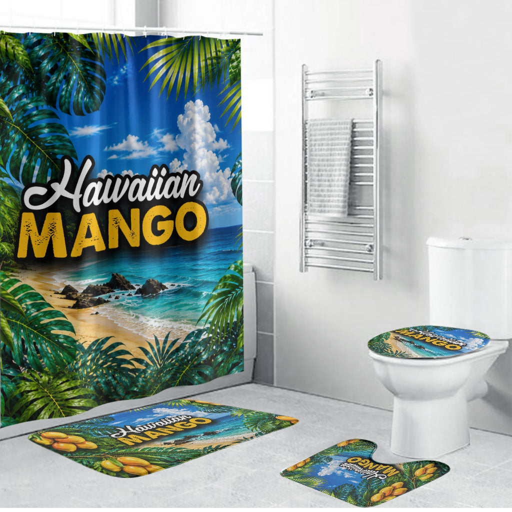 Hawaiian Mango Tropical Beach Bathroom Set Scenic Island Nature Exotic Fruit Graphic TS04 Bathroom Set (4 pcs) Blue Green - Polynesian Pride