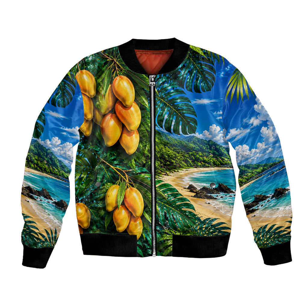 Hawaiian Mango Tropical Beach Bomber Jacket Scenic Island Nature Exotic Fruit Graphic TS04 Unisex Blue Green - Polynesian Pride