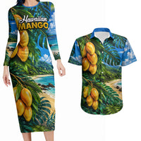 Hawaiian Mango Tropical Beach Couples Matching Long Sleeve Bodycon Dress and Hawaiian Shirt Scenic Island Nature Exotic Fruit Graphic TS04 Blue Green - Polynesian Pride