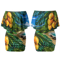 Hawaiian Mango Tropical Beach Couples Matching Off Shoulder Short Dress and Long Sleeve Button Shirt Scenic Island Nature Exotic Fruit Graphic TS04 - Polynesian Pride