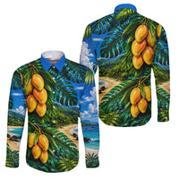 Hawaiian Mango Tropical Beach Family Matching Puletasi and Hawaiian Shirt Scenic Island Nature Exotic Fruit Graphic TS04 Dad's Shirt - Long Sleeve Blue Green - Polynesian Pride