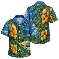 Hawaiian Mango Tropical Beach Family Matching Puletasi and Hawaiian Shirt Scenic Island Nature Exotic Fruit Graphic TS04 Son's Shirt Blue Green - Polynesian Pride