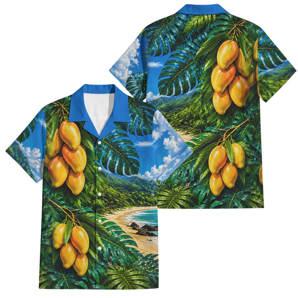 Hawaiian Mango Tropical Beach Family Matching Summer Maxi Dress and Hawaiian Shirt Scenic Island Nature Exotic Fruit Graphic TS04 Dad's Shirt - Short Sleeve Blue Green - Polynesian Pride