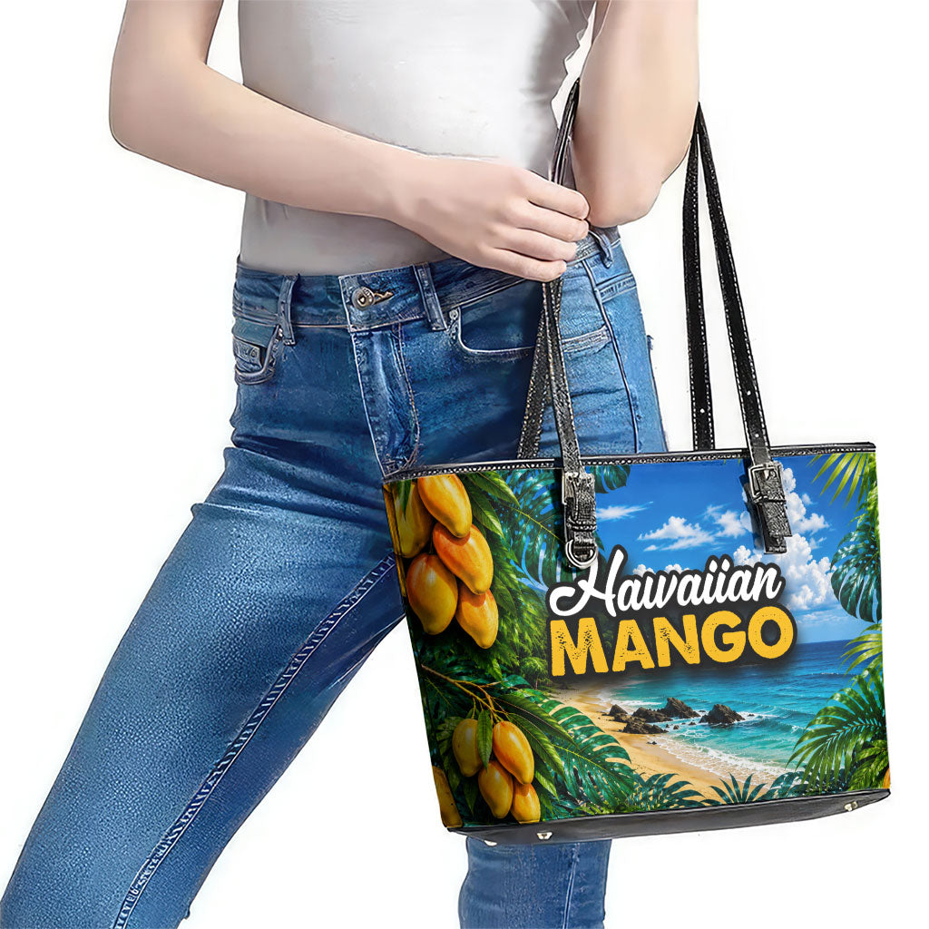 Hawaiian Mango Tropical Beach Leather Tote Bag Scenic Island Nature Exotic Fruit Graphic TS04 - Polynesian Pride