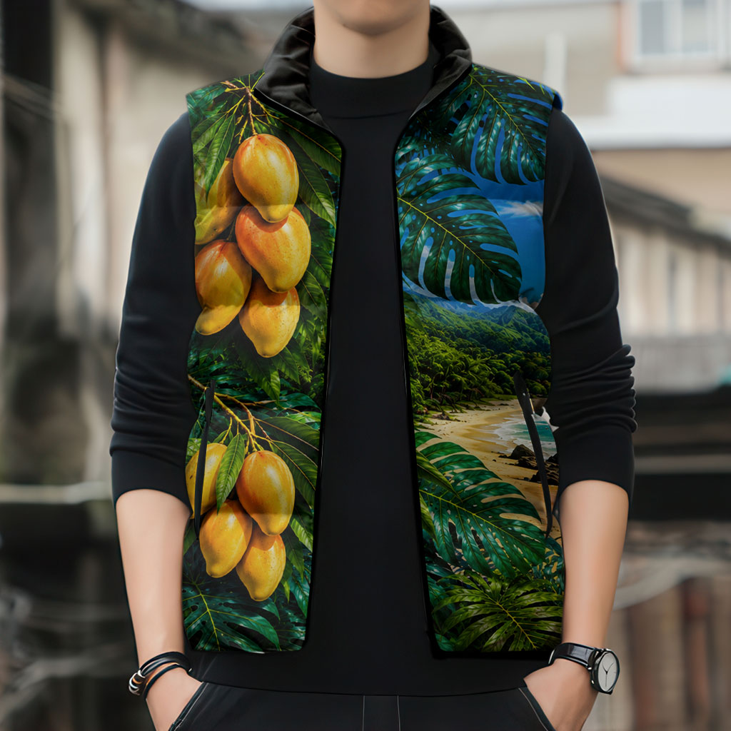 Hawaiian Mango Tropical Beach Sleeveless Puffer Jacket Scenic Island Nature Exotic Fruit Graphic TS04 - Polynesian Pride