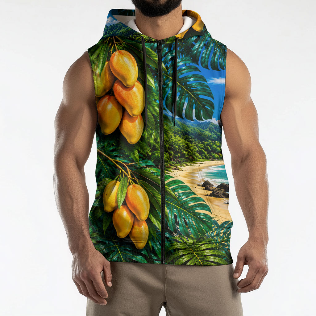 Hawaiian Mango Tropical Beach Sleeveless Zip Hoodie Scenic Island Nature Exotic Fruit Graphic TS04 - Polynesian Pride