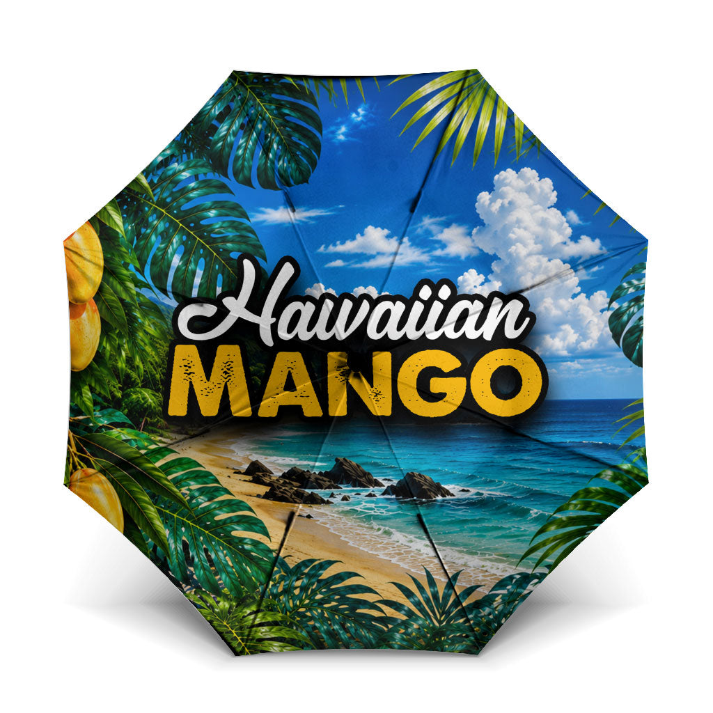 Hawaiian Mango Tropical Beach Umbrella Scenic Island Nature Exotic Fruit Graphic TS04 One Size Folded 11.42 inch Opened Diameter 37.4 inch Blue Green - Polynesian Pride