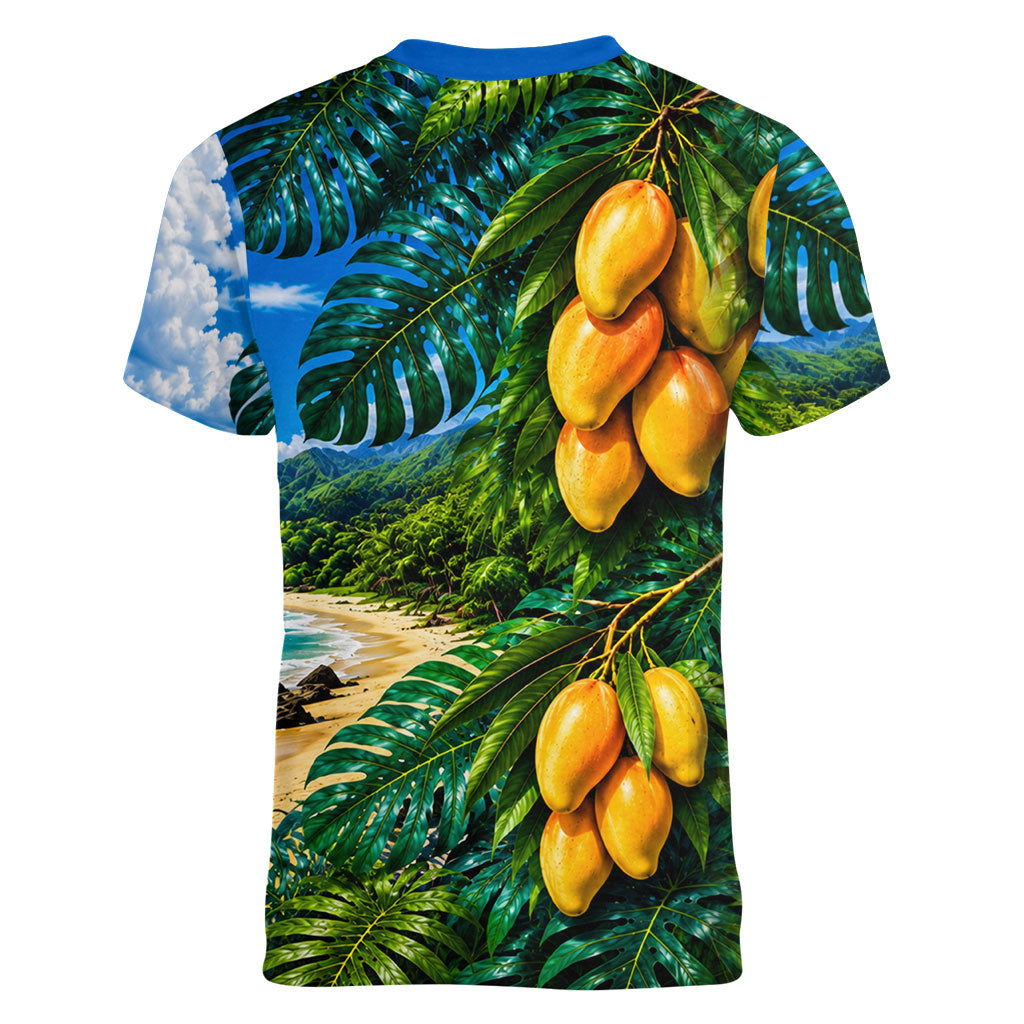 Hawaiian Mango Tropical Beach Women V-Neck T-Shirt Scenic Island Nature Exotic Fruit Graphic TS04 - Polynesian Pride