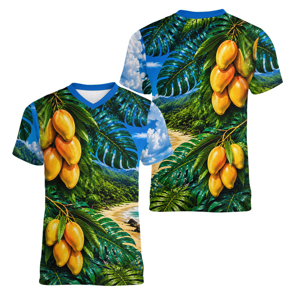 Hawaiian Mango Tropical Beach Women V-Neck T-Shirt Scenic Island Nature Exotic Fruit Graphic TS04 - Polynesian Pride
