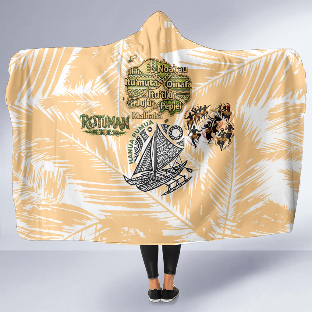 Rotuman Culture Island Pride Hooded Blanket Traditional Polynesian Tribal Pattern With Island Map TS04 One Size Yellow Beige - Polynesian Pride
