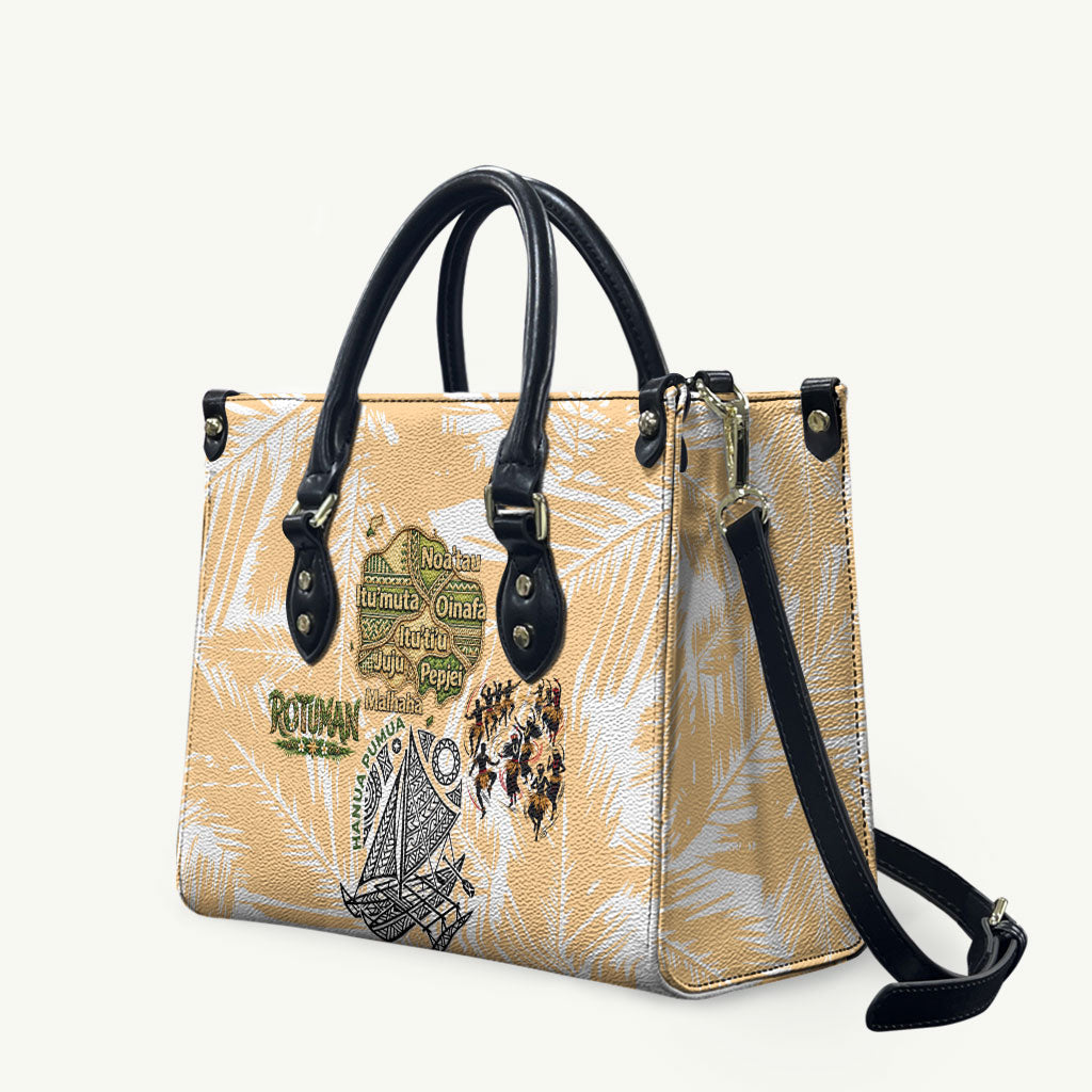 Rotuman Culture Island Pride Leather Bag Traditional Polynesian Tribal Pattern With Island Map TS04 Yellow Beige - Polynesian Pride