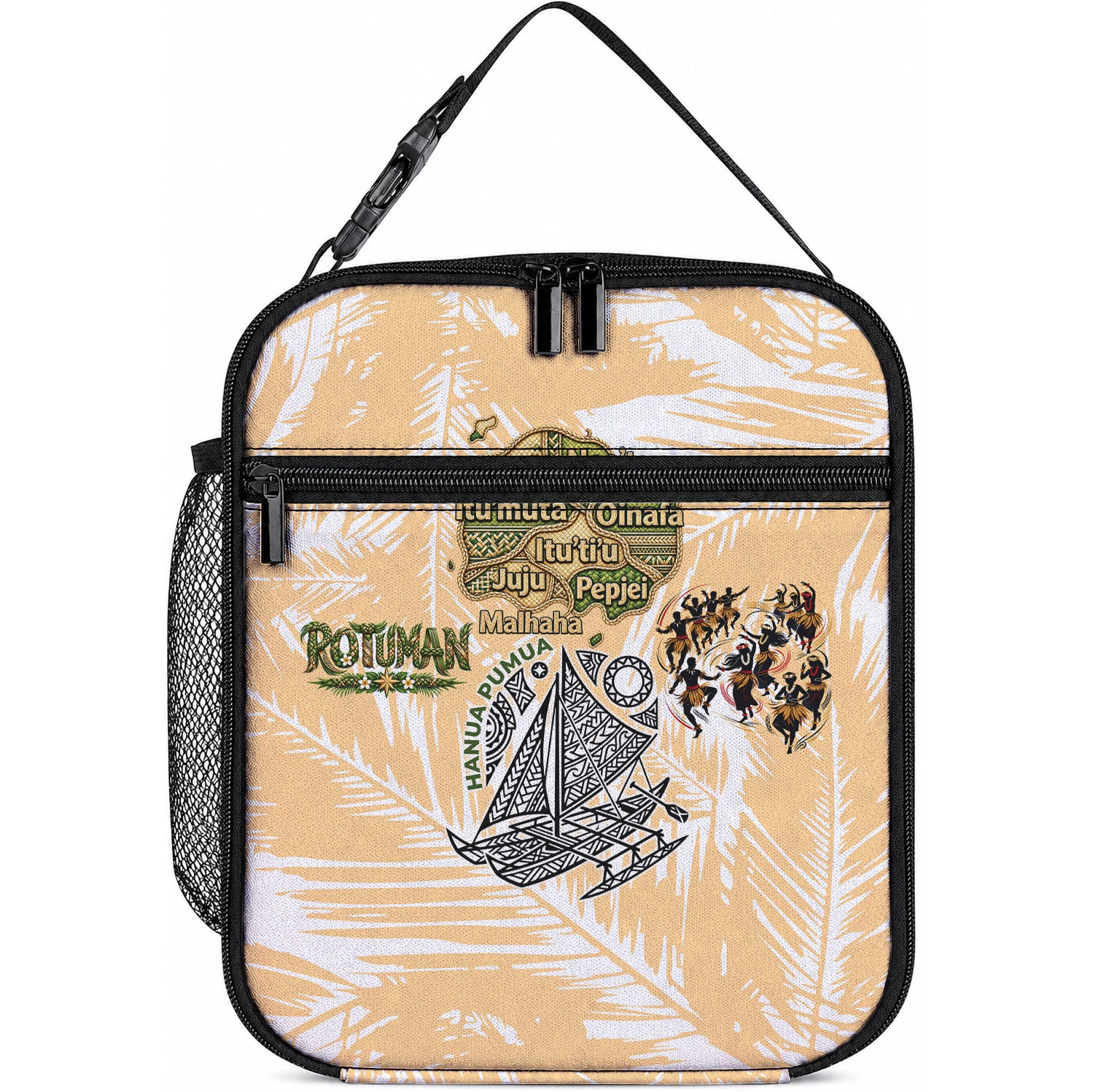 Rotuman Culture Island Pride Lunch Bag Traditional Polynesian Tribal Pattern With Island Map TS04 10.2 × 8.3 × 4.3 inch Yellow Beige - Polynesian Pride
