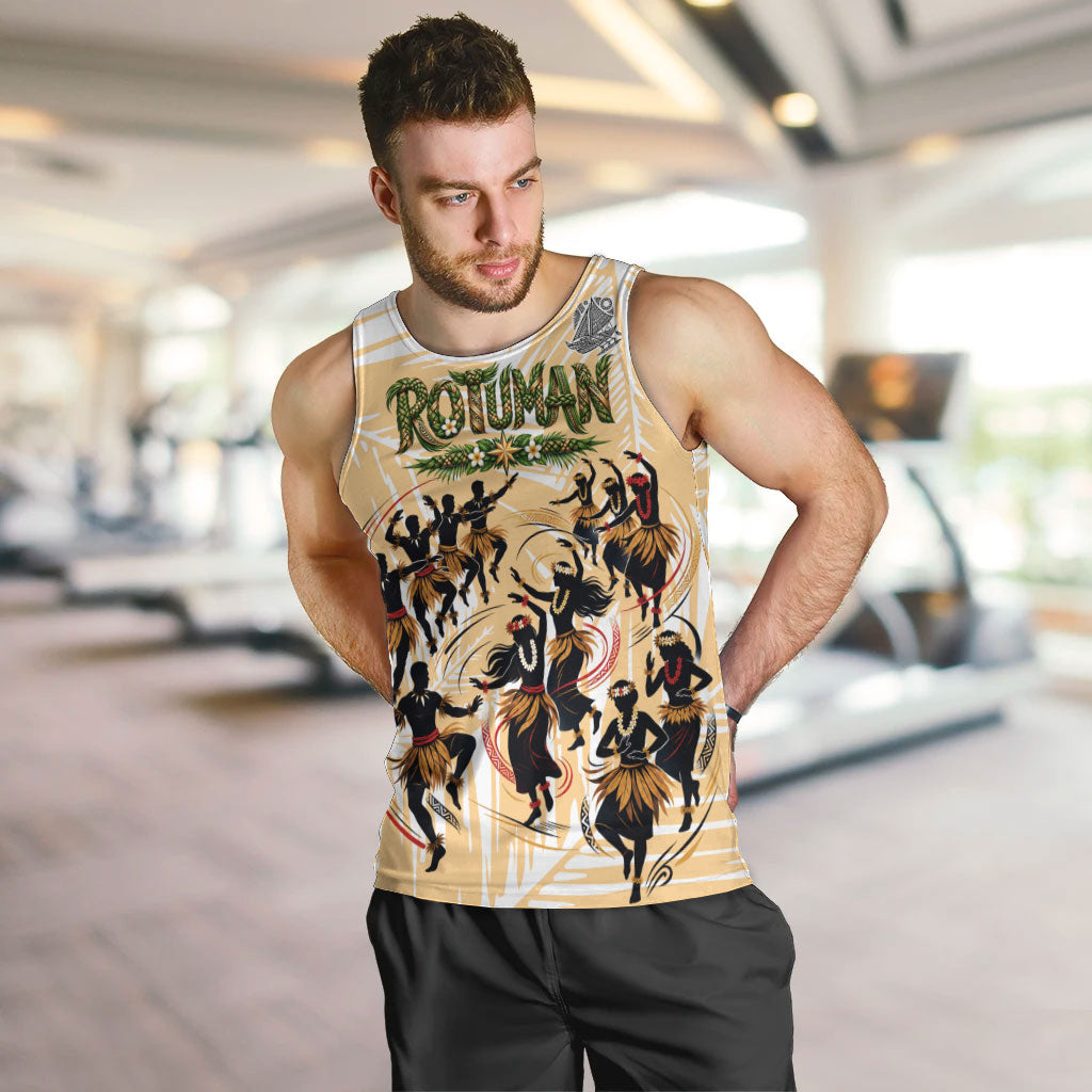 Rotuman Culture Island Pride Men Tank Top Traditional Polynesian Tribal Pattern With Island Map TS04 Yellow Beige - Polynesian Pride