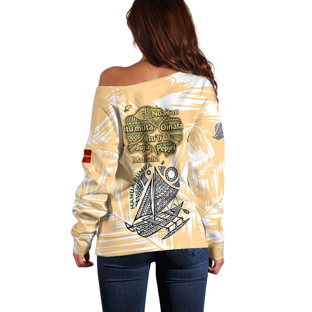 Rotuman Culture Island Pride Off Shoulder Sweater Traditional Polynesian Tribal Pattern With Island Map TS04 - Polynesian Pride