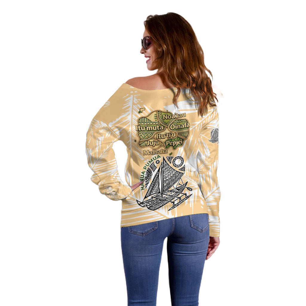 Rotuman Culture Island Pride Off Shoulder Sweater Traditional Polynesian Tribal Pattern With Island Map TS04 - Polynesian Pride