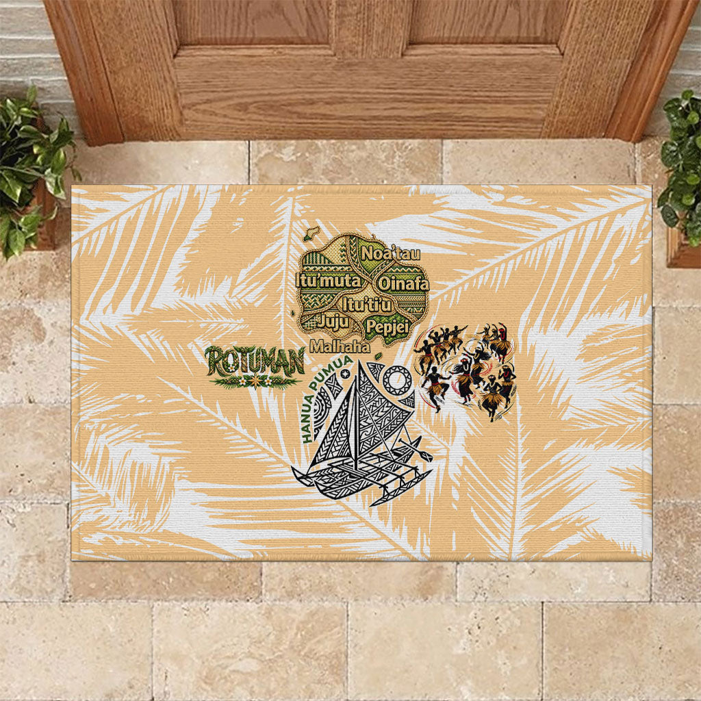 Rotuman Culture Island Pride Rubber Doormat Traditional Polynesian Tribal Pattern With Island Map TS04 Yellow Beige - Polynesian Pride