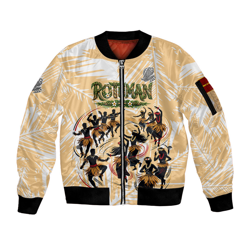 Rotuman Culture Island Pride Sleeve Zip Bomber Jacket Traditional Polynesian Tribal Pattern With Island Map TS04 Unisex Yellow Beige - Polynesian Pride