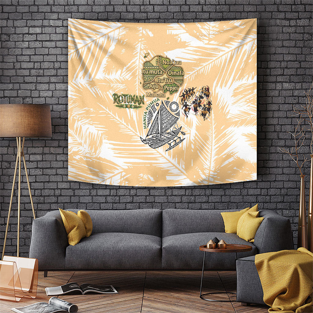 Rotuman Culture Island Pride Tapestry Traditional Polynesian Tribal Pattern With Island Map TS04 Yellow Beige - Polynesian Pride