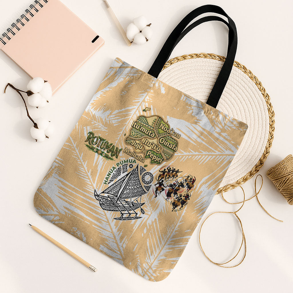 Rotuman Culture Island Pride Tote Bag Traditional Polynesian Tribal Pattern With Island Map TS04 Black Strap One Size Yellow Beige - Polynesian Pride