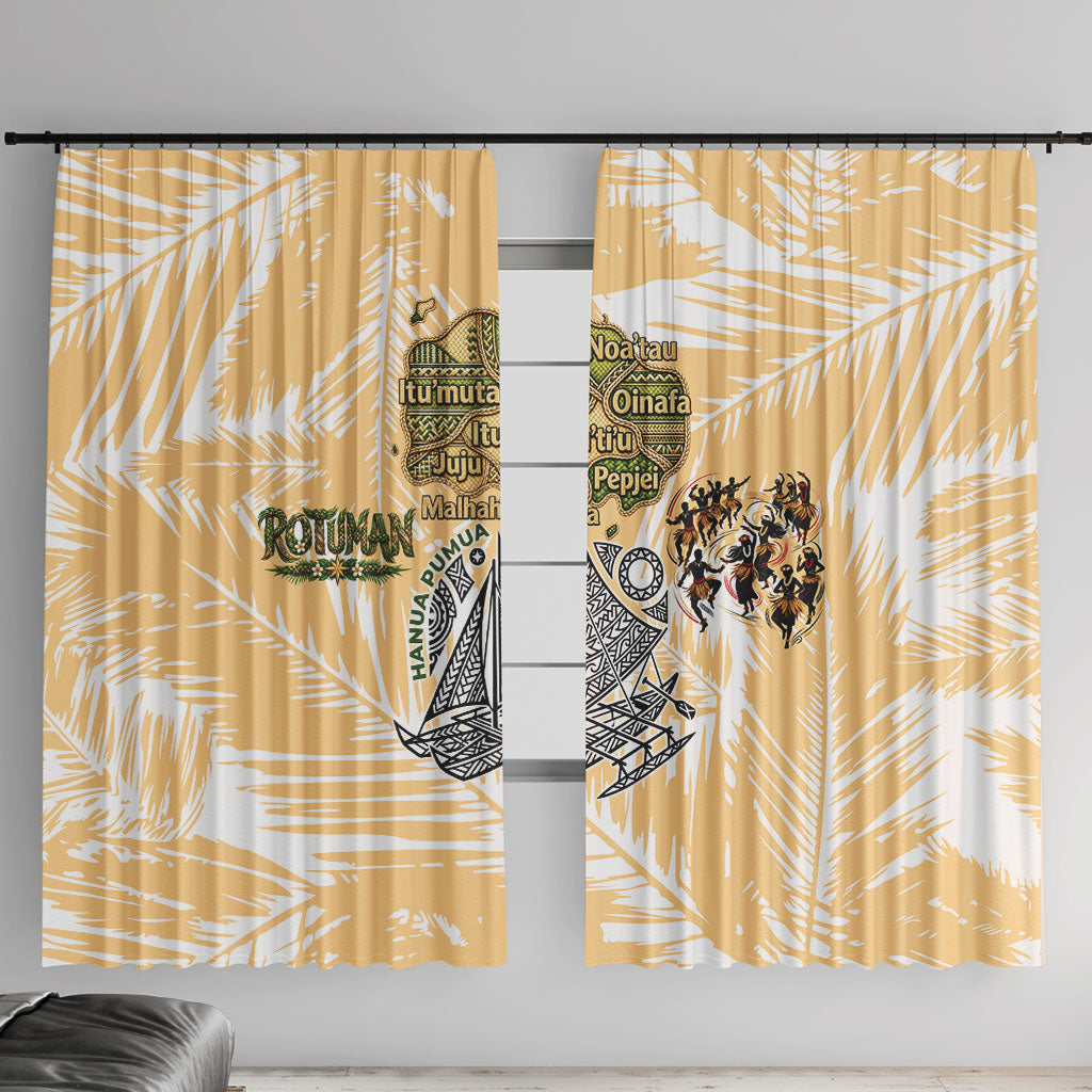 Rotuman Culture Island Pride Window Curtain Traditional Polynesian Tribal Pattern With Island Map TS04 With Hooks Yellow Beige - Polynesian Pride