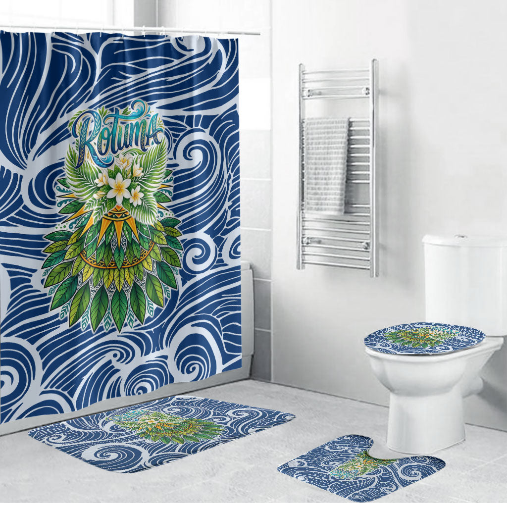 Rotuma Fiji Island Pride Bathroom Set Ocean Wave Coral Reef Marine Life Tribal Tattoo TS04 Bathroom Set (4 pcs) Blue Green - Polynesian Pride