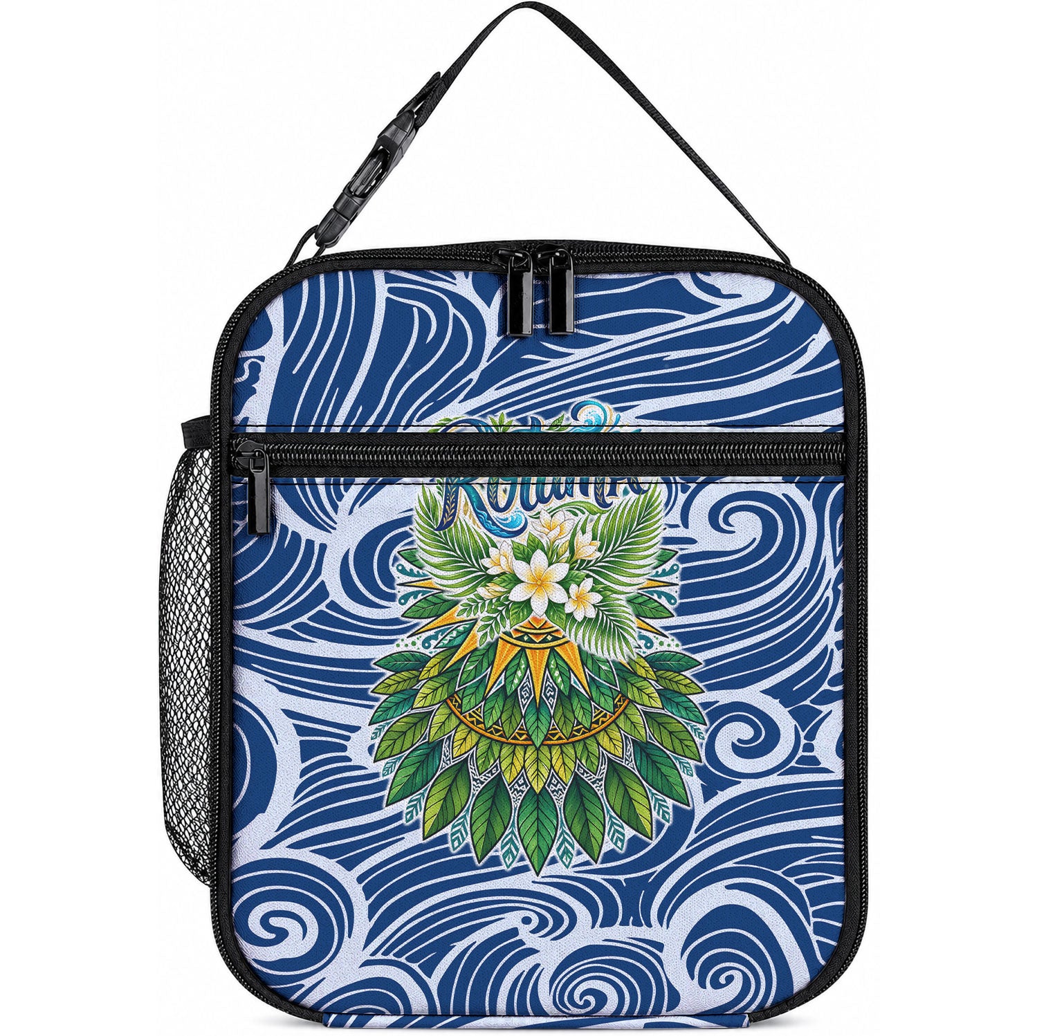 Rotuma Fiji Island Pride Lunch Bag Ocean Wave Coral Reef Marine Life Tribal Tattoo TS04 10.2 × 8.3 × 4.3 inch Blue Green - Polynesian Pride