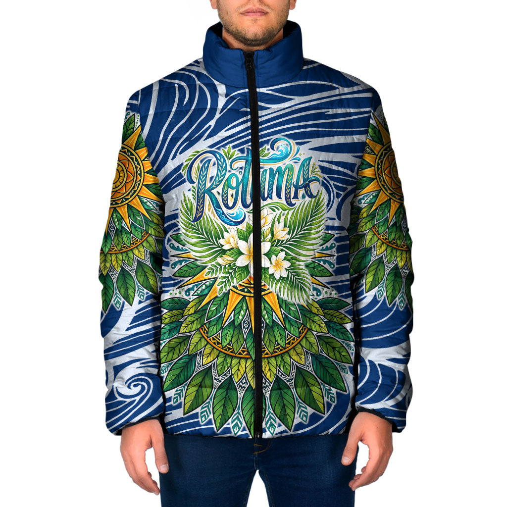 Rotuma Fiji Island Pride Padded Jacket Ocean Wave Coral Reef Marine Life Tribal Tattoo TS04 Men Blue Green - Polynesian Pride