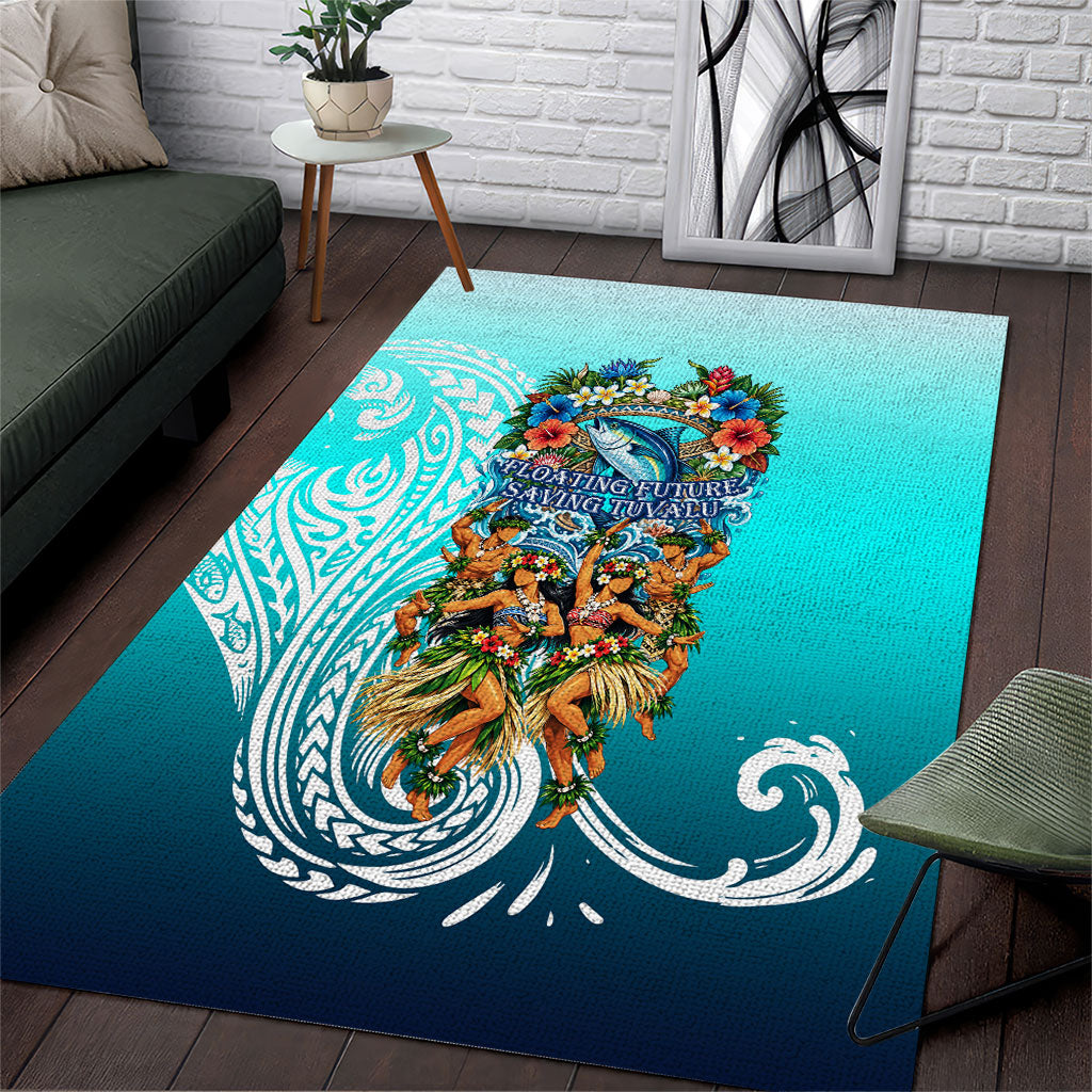 Floating Future Saving Tuvalu Area Rug Ocean Blue Pacific Polynesian Cultural Art Marine Wildlife TS04 Blue White - Polynesian Pride