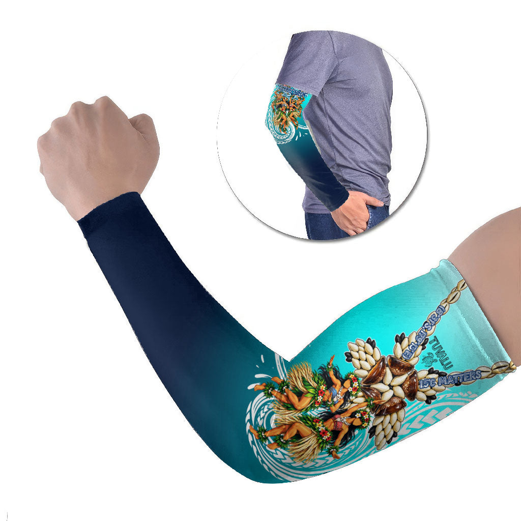 Floating Future Saving Tuvalu Arm Sleeves Ocean Blue Pacific Polynesian Cultural Art Marine Wildlife TS04 Set of 2 Blue White - Polynesian Pride