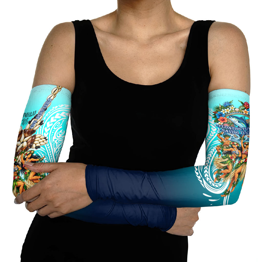 Floating Future Saving Tuvalu Arm Sleeves Ocean Blue Pacific Polynesian Cultural Art Marine Wildlife TS04 - Polynesian Pride