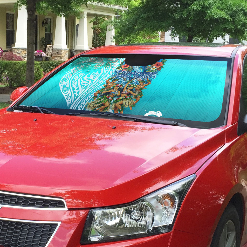 Floating Future Saving Tuvalu Auto Sun Shade Ocean Blue Pacific Polynesian Cultural Art Marine Wildlife TS04 - Polynesian Pride