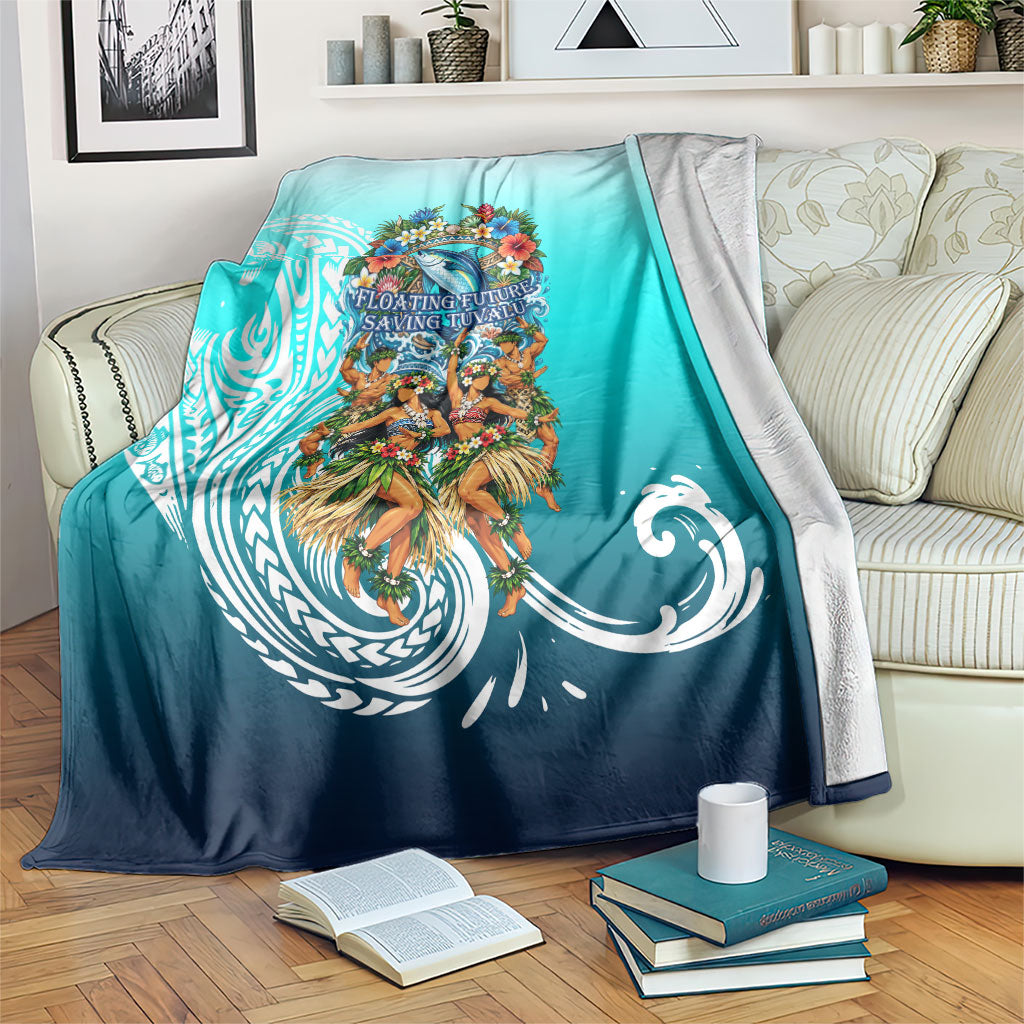Floating Future Saving Tuvalu Blanket Ocean Blue Pacific Polynesian Cultural Art Marine Wildlife TS04 Blue White - Polynesian Pride