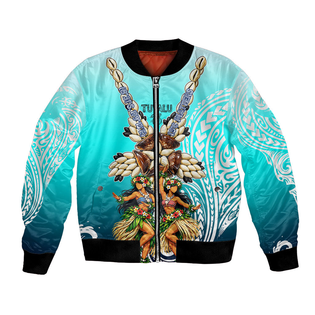 Floating Future Saving Tuvalu Bomber Jacket Ocean Blue Pacific Polynesian Cultural Art Marine Wildlife TS04 Unisex Blue White - Polynesian Pride